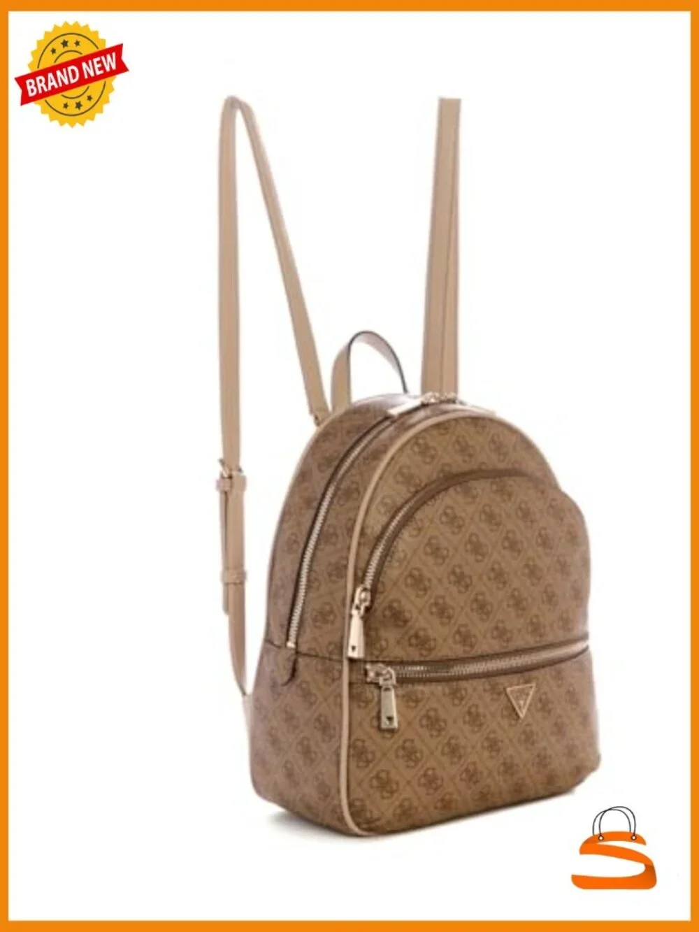Large Backpack with Zip Pockets and Gold Hardware